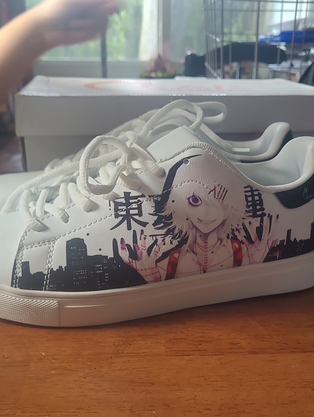 White Anime Graphic Sneakers with Black City Skyline